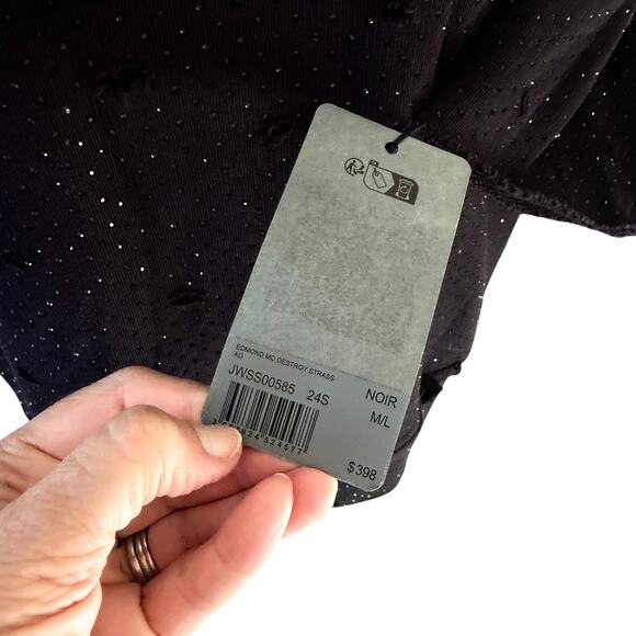 ZADIG & VOLTAIRE Edmond Distress Sweatshirt Black Rhinestone Distressed NWT M/L - Picture 6 of 10